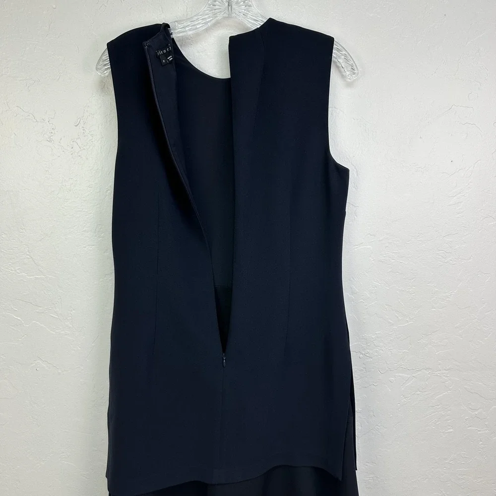 Theory Dress Womens 10 Navy Malkan Admiral Crepe Sleeveless‎ Ruffle Hem F1109610